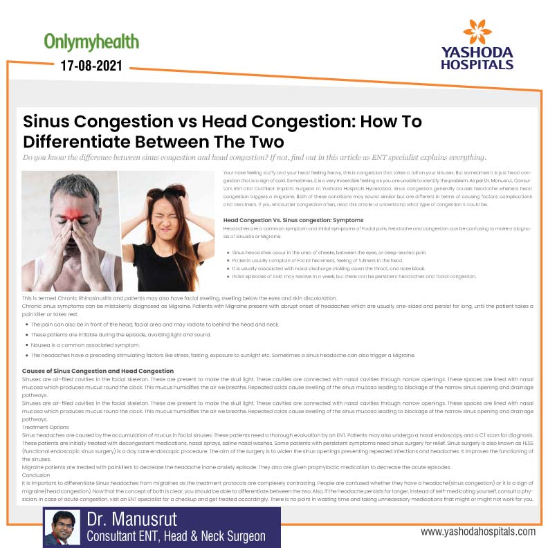 Difference between Sinus congestion and head congestion